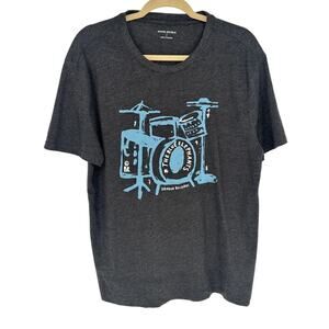 Banana Republic Drum Graphic T-Shirt Gray Blue Short Sleeve Casual Lightweight L